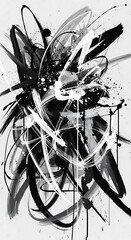 Abstract Black and White Dynamic Brush Strokes.