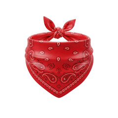 3D rendered red paisley bandana with white pattern tied in bow isolated on transparent background