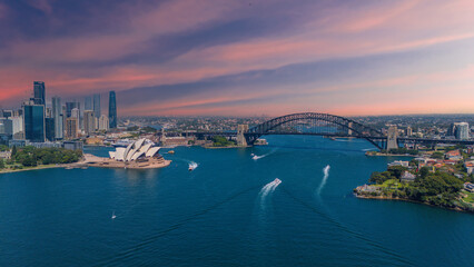 Obraz premium 5 February 2026 Aerial View of Sydney Harbour Circular Quay cruise Liner on a nice Summer day beautiful Sky in Sydney NSW Australia