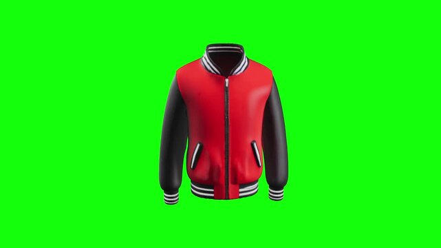 3D  Classic Varsity Bomber Jacket animated on green screen background