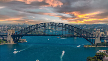 Obraz premium 5 February 2026 Aerial View of Sydney Harbour Circular Quay cruise Liner on a nice Summer day beautiful Sky in Sydney NSW Australia
