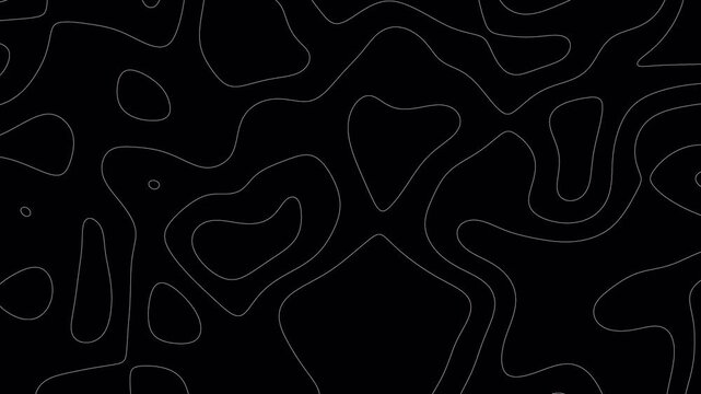 Abstract topographic pattern on black background. 4K Animation