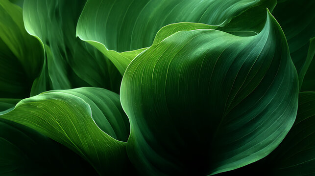 Abstract composition of overlapping green plant leaves