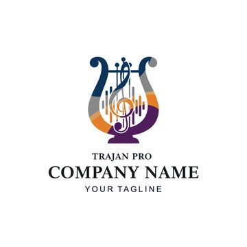 Stylized Lyre Musical Instrument Logo Design.