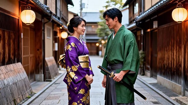 Man and woman in traditional Japanese attire