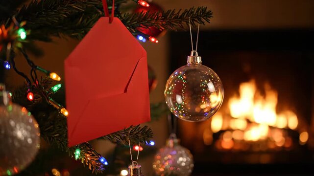 Decorating Christmas Tree with Colorful Ornaments in Cozy Living Room