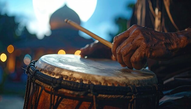 Traditional Bedug Drummer During Eid al-Fitr Night Celebration