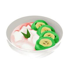 pisang ijo Illustration on white bowl