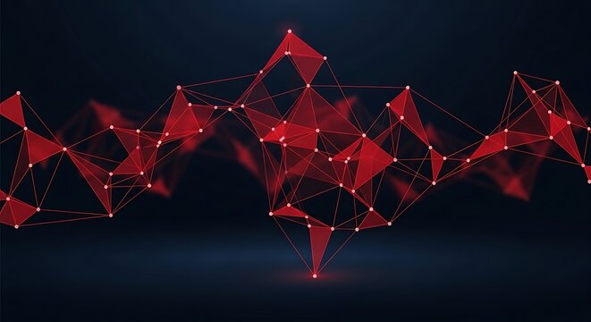 Abstract red geometric network with connecting lines and dots, set against a dark blue background