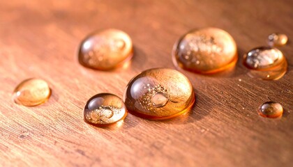 Obraz premium Reflective Water Droplets on Textured Surface for Abstract Natural Simplicity and Refreshment.
