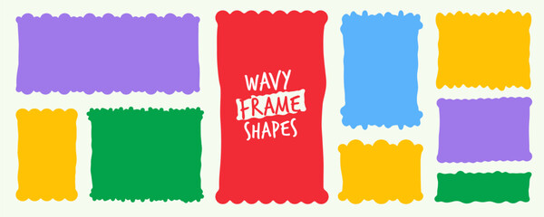 Wavy rectangle text box and organic frame with irregular shape border. Label cloud cute and collage retro square with banner bubble abstract.