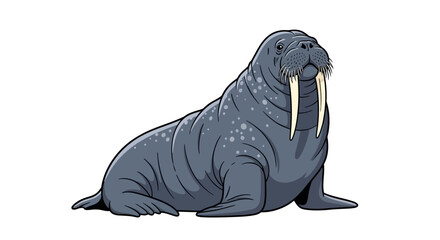 A detailed illustration of a large, grey walrus with prominent tusks, resting on a white background. © Fauzi