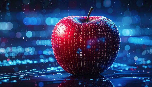 Digital Apple Concept Tech Binary Data Flow Healthy Lifestyle High Tech Artificial Intelligence Information Systems.