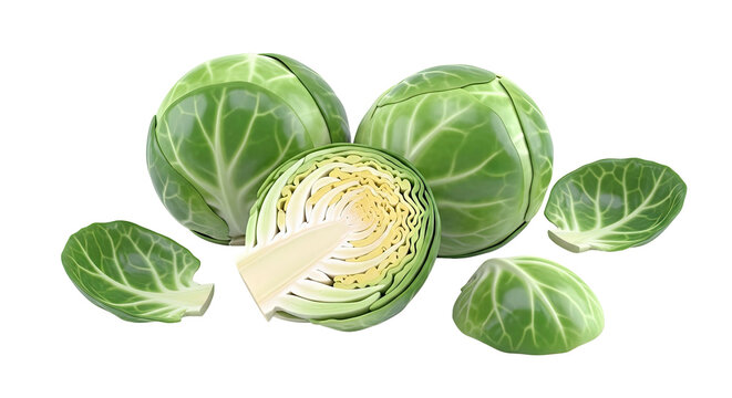 Whole and Halved Brussels Sprouts with Loose Leaves
