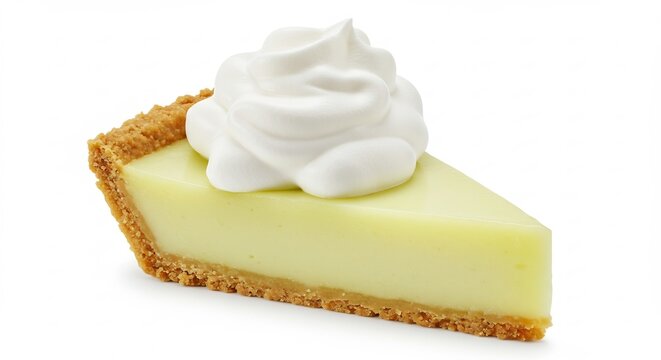 Delicious slice of creamy lime pie with fluffy white whipped cream topping on a crispy graham cracker crust studio isolated. AI Generated
