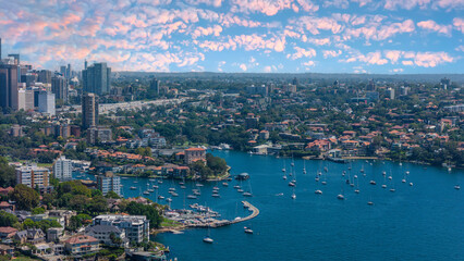 Fototapeta premium 5 February 2026 Aerial View of Sydney Harbour Circular Quay cruise Liner on a nice Summer day beautiful Sky in Sydney NSW Australia