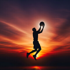 March Madness, Basketball Player Silhouette Sunset Sport Action
