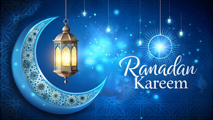 Ramadan Kareem celebration with crescent moon and lantern