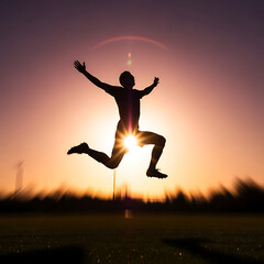 Jumping Man Silhouette Sunset Freedom Celebration