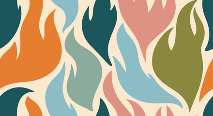 Abstract pattern of stylized flames in warm and cool colors on a cream background. © Aulia