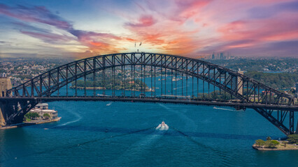 Obraz premium 5 February 2026 Aerial View of Sydney Harbour Circular Quay cruise Liner on a nice Summer day beautiful Sky in Sydney NSW Australia