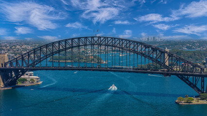 Obraz premium 5 February 2026 Aerial View of Sydney Harbour Circular Quay cruise Liner on a nice Summer day beautiful Sky in Sydney NSW Australia
