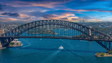 Obraz premium 5 February 2026 Aerial View of Sydney Harbour Circular Quay cruise Liner on a nice Summer day beautiful Sky in Sydney NSW Australia
