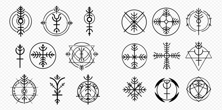 Collection of various ancient pagan Viking and Slavic symbols for magic and protection.
