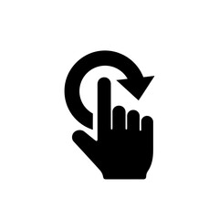 Obraz premium A black icon depicting a hand with a finger touching a circular arrow, indicating a refresh or rotate action.