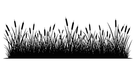 A silhouette of cattails and tall grass against a white background, representing a natural border. © Kiki