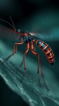 Extreme close up alate insect footage showing winged body anatomy and fine texture in macro video 4K