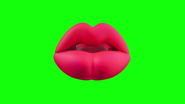 3D lips animated on green screen background