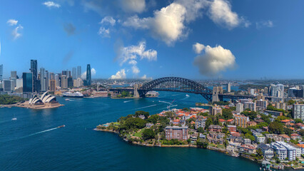 Fototapeta premium 5 February 2026 Aerial View of Sydney Harbour Circular Quay cruise Liner on a nice Summer day beautiful Sky in Sydney NSW Australia