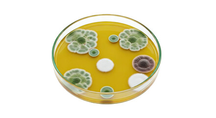 Petri dish with various mold and bacterial cultures
