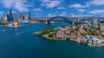 Obraz premium 5 February 2026 Aerial View of Sydney Harbour Circular Quay cruise Liner on a nice Summer day beautiful Sky in Sydney NSW Australia