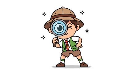 Cartoon Boy Explorer with Magnifying Glass. © NFS Studio