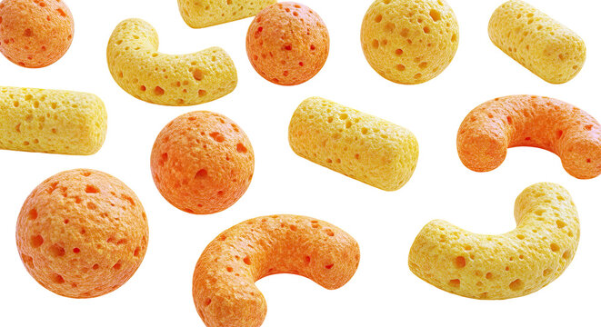 Assorted Cheese Puffs on White Background