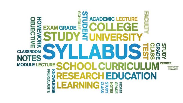 Syllabus animated word cloud-text design animation tag kinetic typography seamless loop.