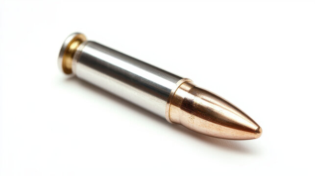 Silver bullet with copper tip isolated on white background, showcasing its sleek design and metallic finish