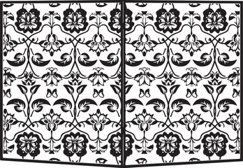 Obraz premium Elegant floral pattern design optimized for laser cutting, featuring decorative botanical elements in a clean black silhouette style