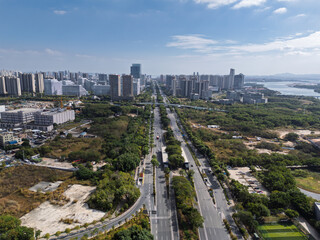 Aerial View of Urban Roads and Buildings in Jimei District, Xiamen, Fujian Province