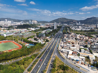 Aerial View of Urban Roads and Building Complexes in Jimei District, Xiamen, Fujian Province