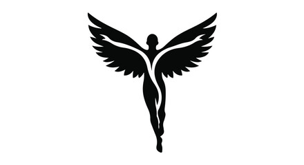 Obraz premium Elegant silhouette of a winged figure with outstretched arms, symbolizing freedom and aspiration.