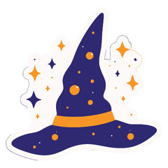 Fototapeta premium Witchy Hat Surrounded by Stars and Sparkles Sticker | Cute Magical Witch Hat Illustration | Adorable Starry Witchy Hat Kawaii Sticker Art | Playful Sparkling Witch Hat Sticker Design | Whimsical Cute 