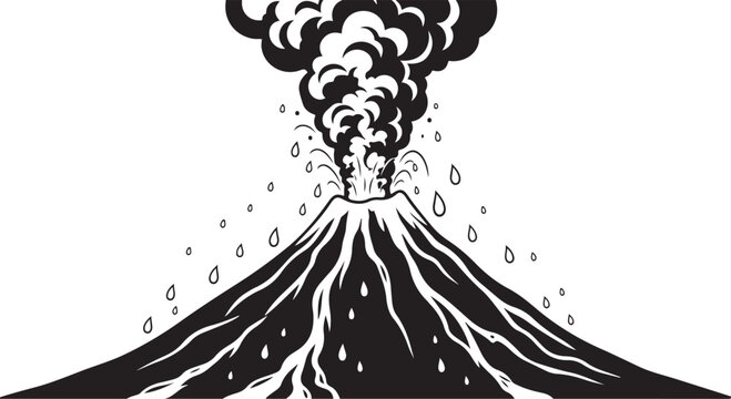 A dramatic illustration of a volcano erupting with smoke and ash Vector