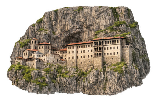 Sumela monastery, ancient religious cliff complex in ma&ccedil;ka, turkey, offering historical architecture and spiritual isolation on transparent background