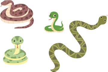 Collection of cartoon snakes in various colors and poses