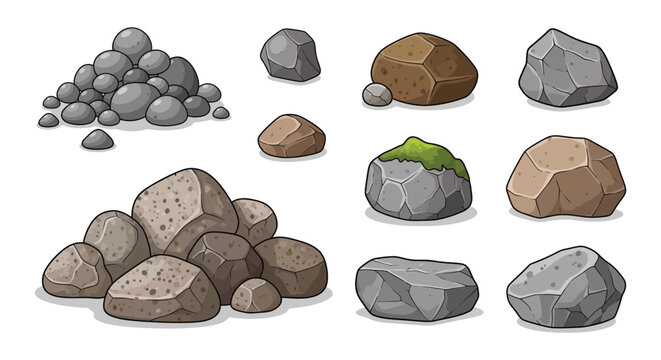 Cartoon illustration of various sized and colored rocks and stone piles