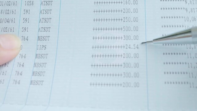 Passbook, woman holding bank account for check statement investment income cash money and shopping payment online billing credit, concept for finance business saving banking.