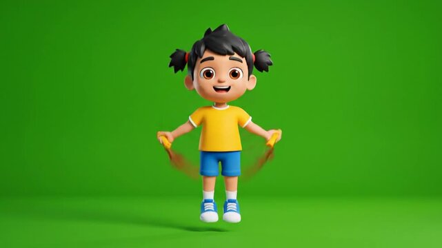 Happy Cartoon Kid with Jump Rope